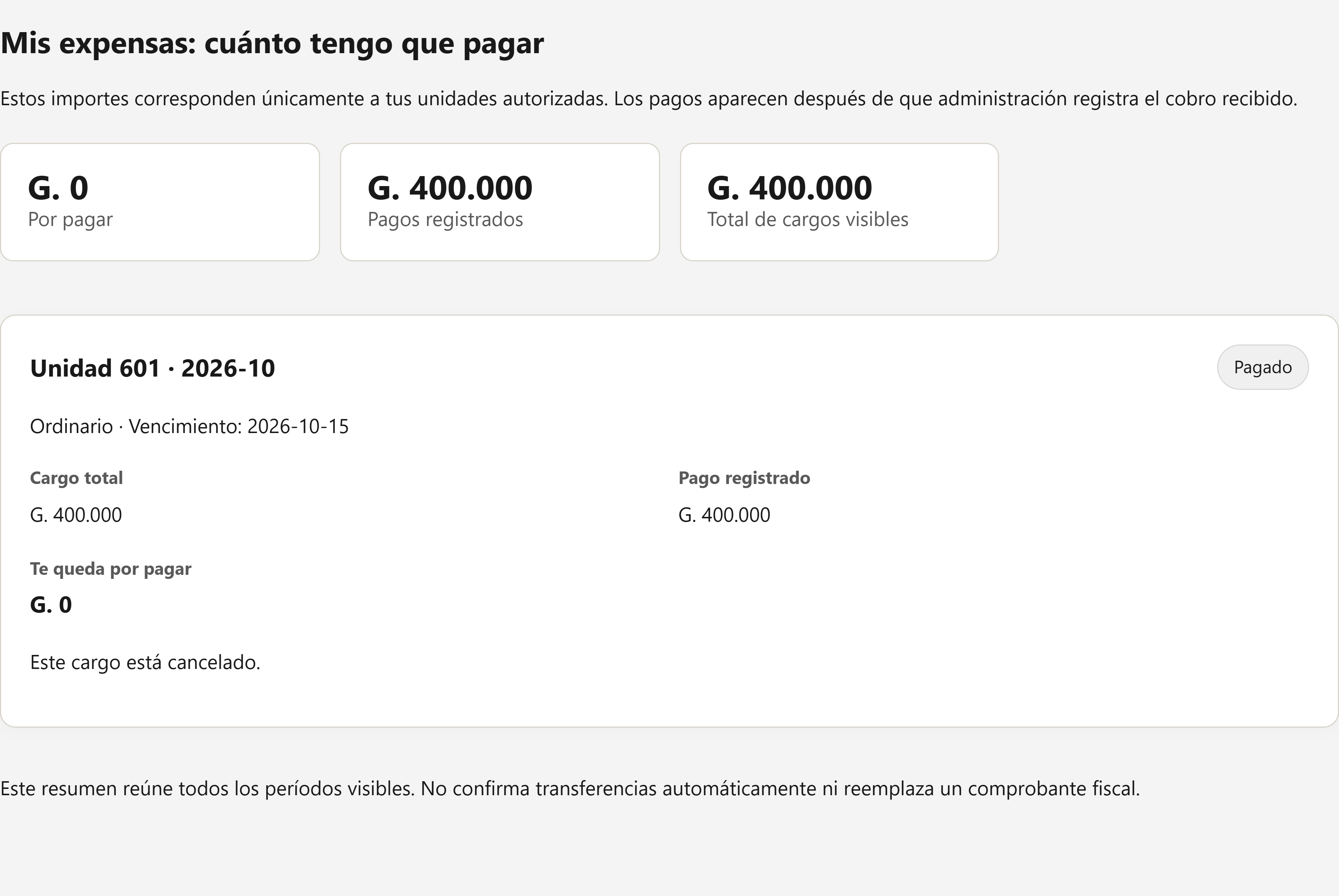 Un saldo claro al completar el pago. · datos de demostración